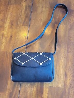 Black Mini Crossbody Bag with Studded Diamond Detail